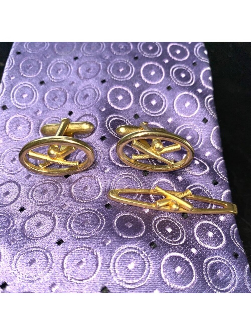 Swank Baseball Themed Cufflinks & Tie Clip Set Gold Tone Vintage Sports Accessor